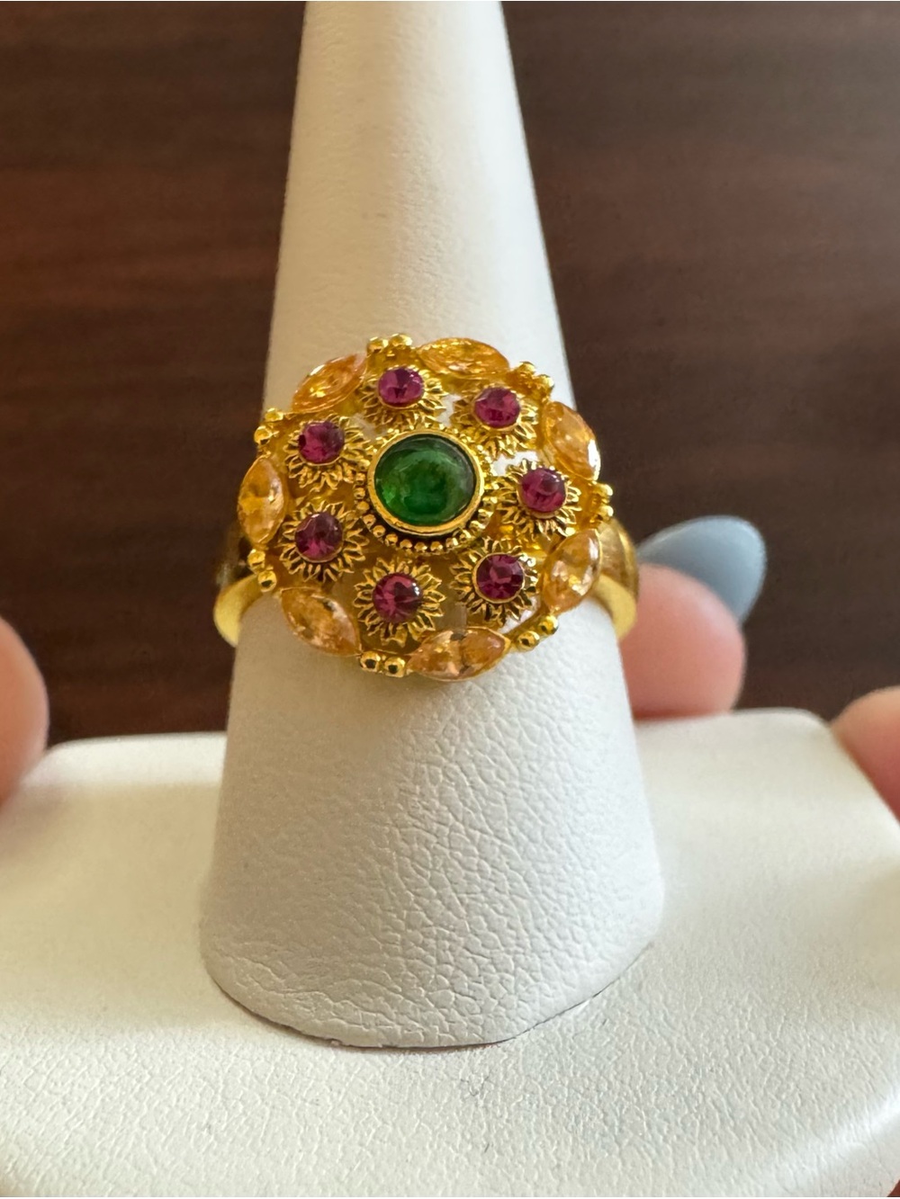 Vintage Gold Tone Floral Rhinestone Statement Ring Size 9.5 - Picture 1 of 5